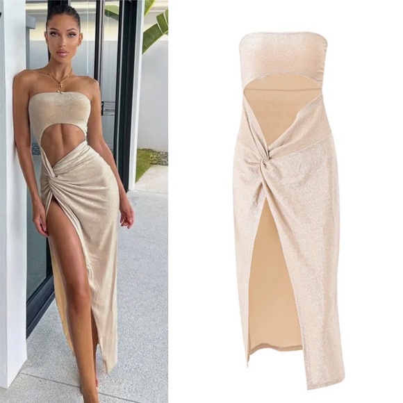 Sleeveless Slit Dress Hollow Out Skinny Elegant Women Long Dresses - Picture 2 of 7